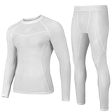 Compression Men's Base layer White Top Skin Fit Shirt + Pants / Tights set